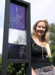 'Reach for the Sky'. Karen with one of her sky banner garden installations.